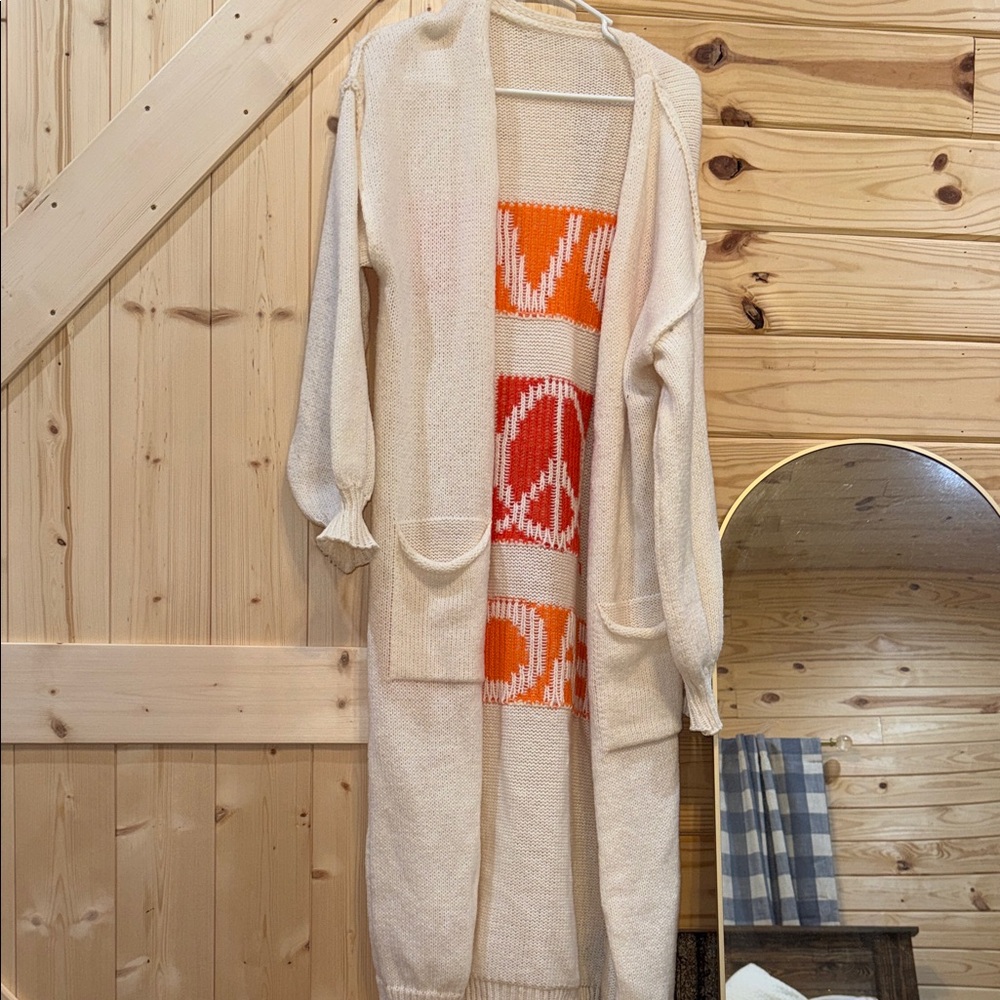 Cream and Orange Women's Sweater